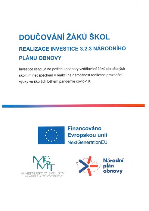 Doučování žáků - projekt MŠMT a Národního plánu obnovy